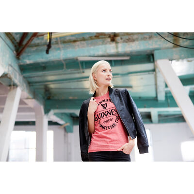 Ladies Guinness T-Shirt With Made In Dublin Bottle Label  Pink Colour